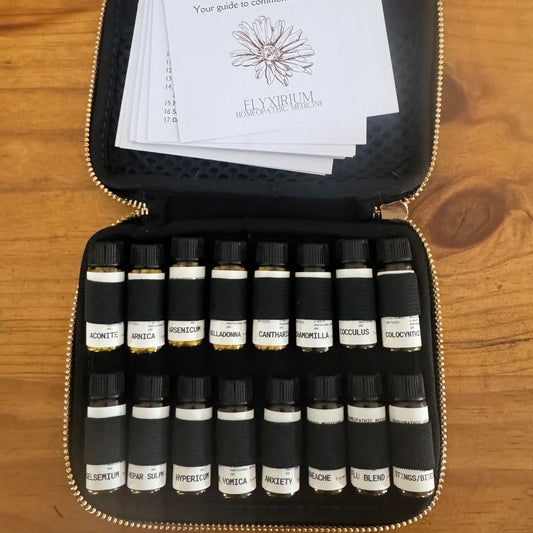 16 remedies kit ~ TRAVEL FIRST AID KIT ~ 4g pillules in amber bottle ~